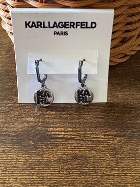 Karl Lagerfeld Silver Logo Drop Earrings